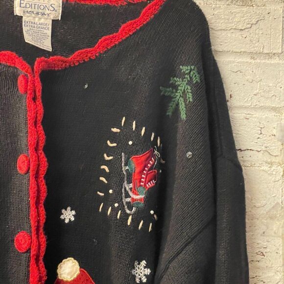 Vintage Basic Editions Holiday Festive Winter Ugly Christmas Sweater Cardigan XL - Picture 5 of 9
